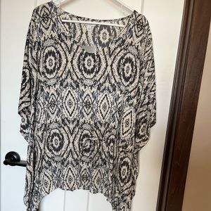 Relativity, gray pattern, long sleeve blouse, NWT